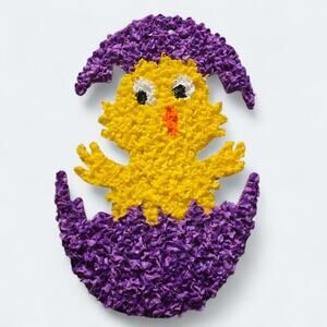 Vintage Melted Popcorn Plastic Easter Chick Purple Egg